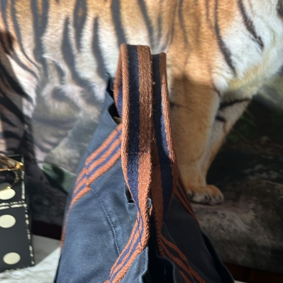 HERMES Fourre Tout MM Tote Bag Handbag Canvas Blue And Burgundy in GUC. - Picture 7 of 16